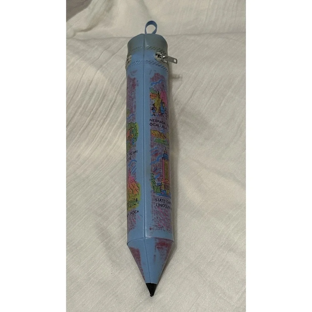 Vintage Nebraska Souvenir‎ Pencil Case Blue – Lincoln State Capitol Retro 1970s
